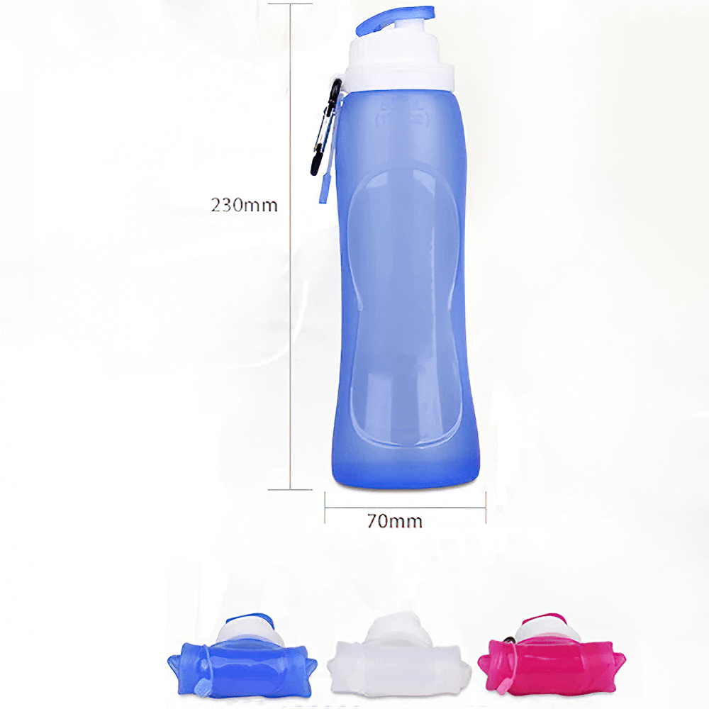 500ml Silicone Foldable Water Bottle for Travel - SF3484 in blue, white, and pink colors with compact collapsible design.